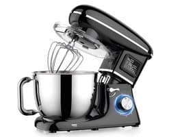 Keukenmachine 1500W - Standmixer 6,5L met LED Display - 6 Snelheden - RVS Mengkom - Zwart