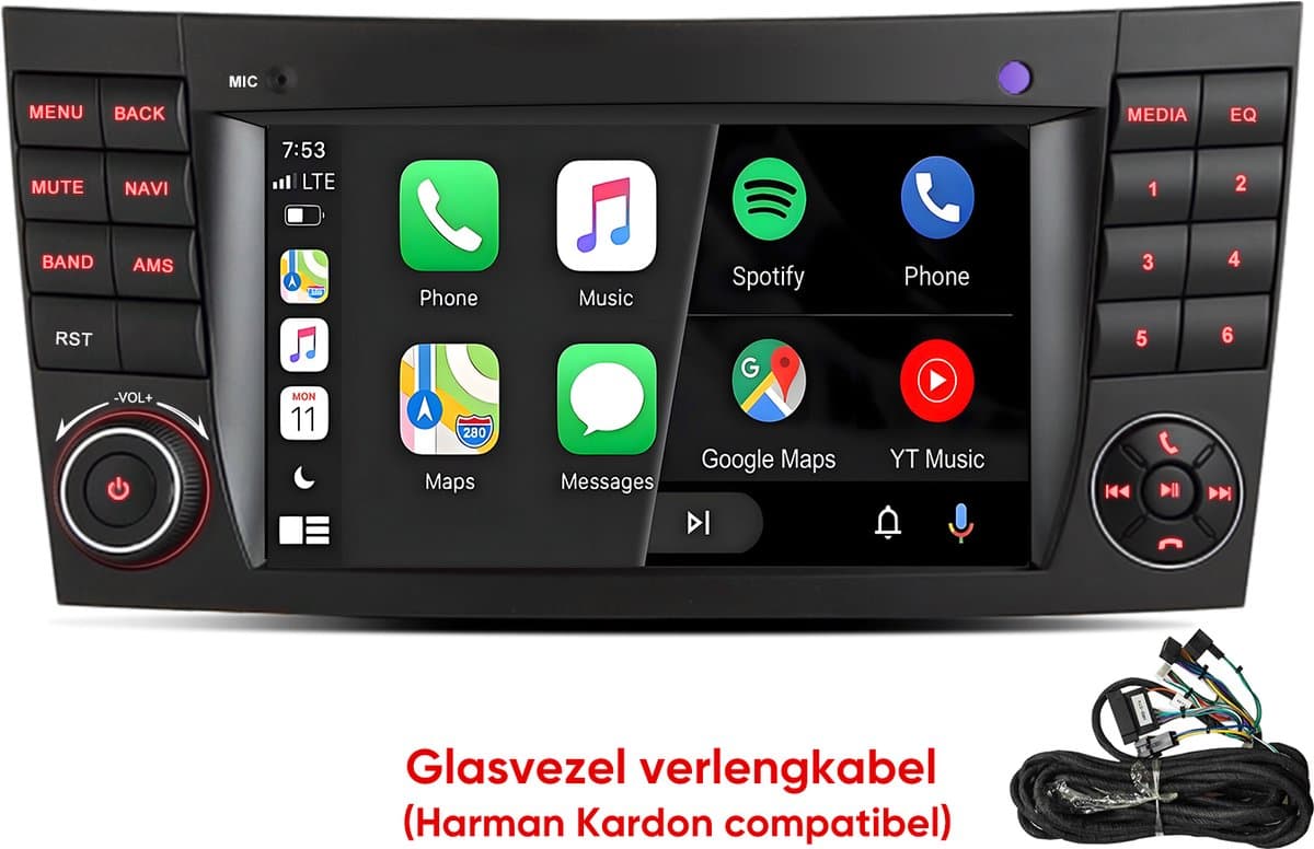 Cestovet Autoradio - Geschikt Voor Mercedes Benz CLS E-Class W211 W219 - 2GB+32GB, Draadloze CarPlay & Andriod Auto - GPS-navigatiesysteem Bluetooth Stuurwielbediening WiFi - 7-inch Touchscreen DSP RDS USB - Vezelverlengingskabel — afbeelding 1