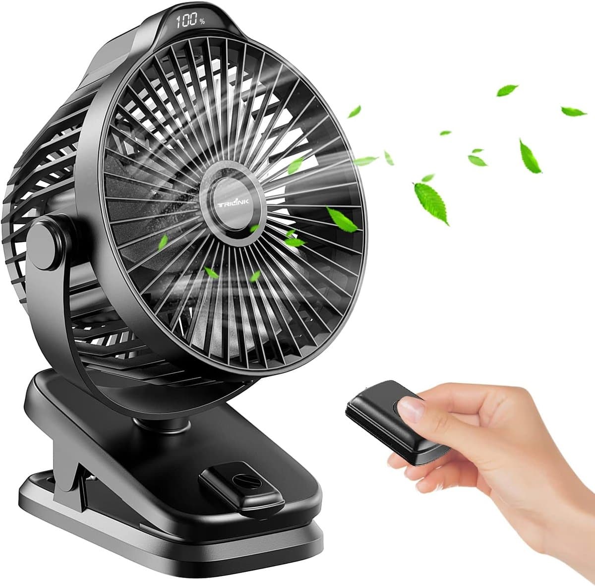 Oplaadbare ventilator - 8000mAh batterij - 5 snelheden - 360° rotatie - LED display - afstandsbediening — afbeelding 1
