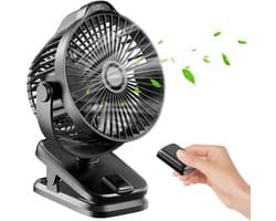 Oplaadbare ventilator - 8000mAh batterij - 5 snelheden - 360° rotatie - LED display - afstandsbediening