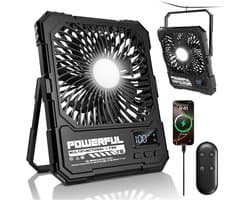 Oplaadbare ventilator 20000mAh - Draagbare reisventilator met afstandsbediening - Ultradun en stil - 17–82 uur gebruik - LED en timer - Geschikt voor tent, buiten en thuis