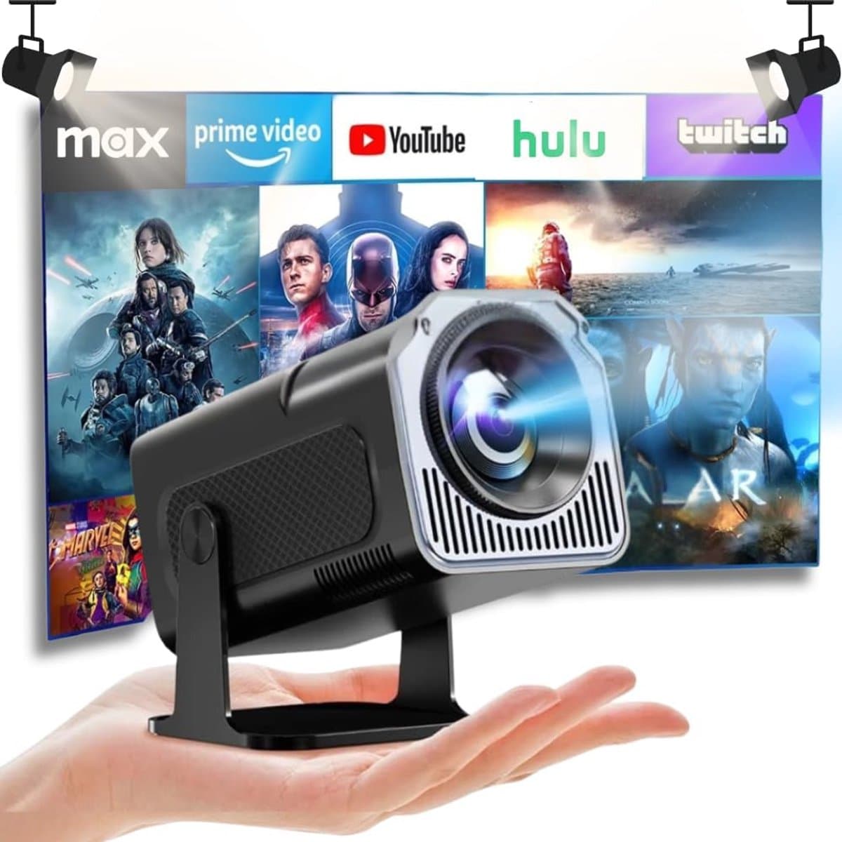 SnelShoppen - Portable Beamer 4K - Mini Projector met WiFi 6, BT 5.4, Android TV, Automatische Focus, Full HD 1080P, HiFi Speaker, Korte Focale Lengte — afbeelding 1