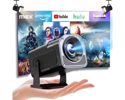 SnelShoppen - Portable Beamer 4K - Mini Projector met WiFi 6, BT 5.4, Android TV, Automatische Focus, Full HD 1080P, HiFi Speaker, Korte Focale Lengte
