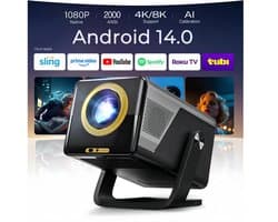 SnelShoppen - X7 Projector Native 1080P / 2000 ANSI - Android 14 - Draagbare Beamer voor Feesten, Camping, Thuisbioscoop - Compact en Krachtig