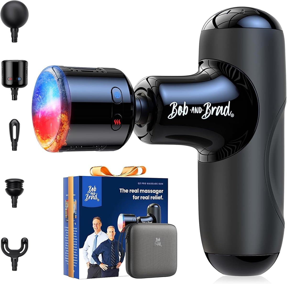 SnelShoppen - Mini massagepistool voor diepe weefselmassage met warmte en kou, ultralicht percussie spiermassageapparaat met draagtas voor spierontspa — afbeelding 1