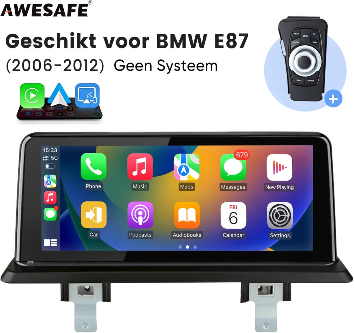Awesafe Autoradio - Geschikt voor BMW 1 Serie E81 E82 E87 E88 2006 t/m 2012 - Linux Systeem - Draadloos CarPlay & Android Auto - Bluetooth WIFI - Radio Scherm - 10.25 Inch Multimedia Touchscreen - 2006 2007 2008 2009 2010 2011 2012 — afbeelding 1
