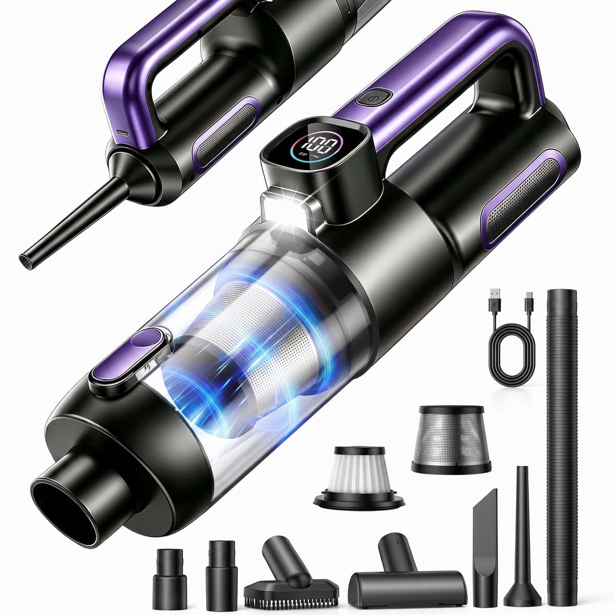 Nexeli NX-AP-30 Auto Stofzuiger – Draadloze Kruimeldief – Handstofzuiger – Blaasfunctie – USB-C Oplaadbaar — afbeelding 1