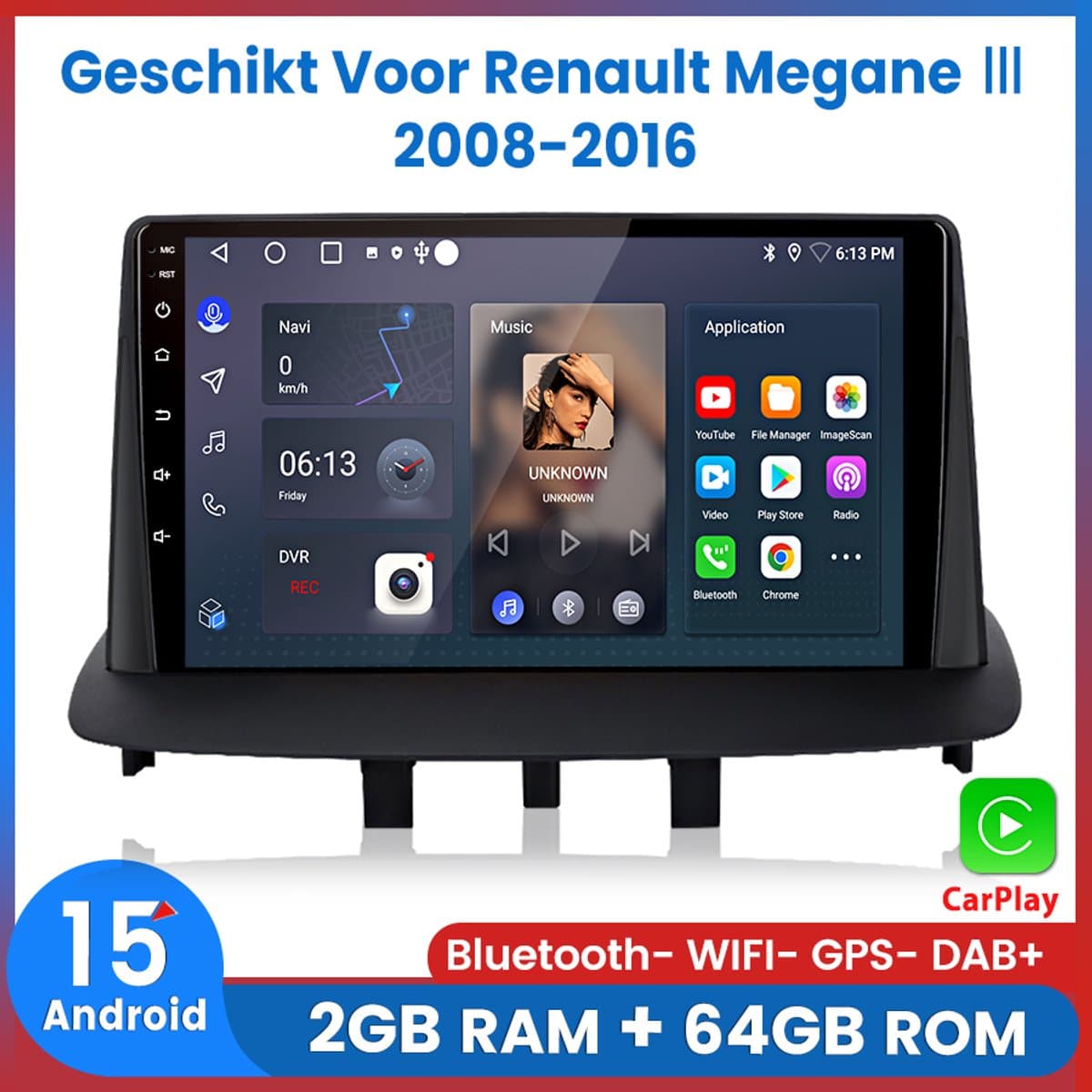 Awesafe Autoradio - Geschikt Voor Renault Megane III 2008 t/m 2016 - RAM 2GB + ROM 64GB - Draadloos Apple Carplay & Android auto - GPS Navigatie Bluetooth WIFI - Radio Scherm - 2008 2009 2010 2011 2012 2013 2014 2015 — afbeelding 1