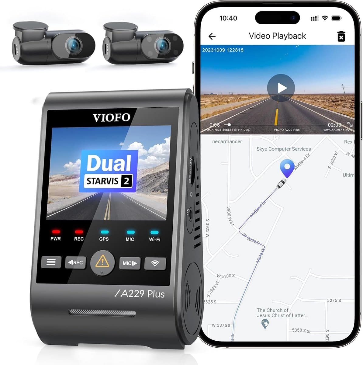 Dashcam voor auto - Zwart - 3-kanaals 2K + 2K + 1080p - Dual STARVIS 2 Sensoren met HDR en GPS - Met Spraakbesturing en Nachtzicht — afbeelding 1
