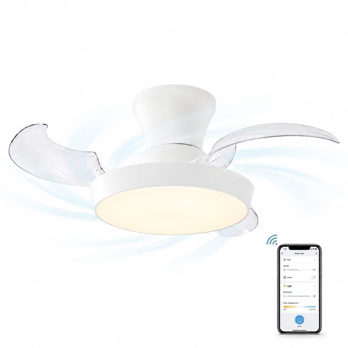 Evolar Smart Plafondventilator met Verlichting en WiFi - 71 cm - Stille Plafondlamp met Ventilator - Dimbaar Warm Wit Licht (LED) - EVO-CF3050WWW — afbeelding 1