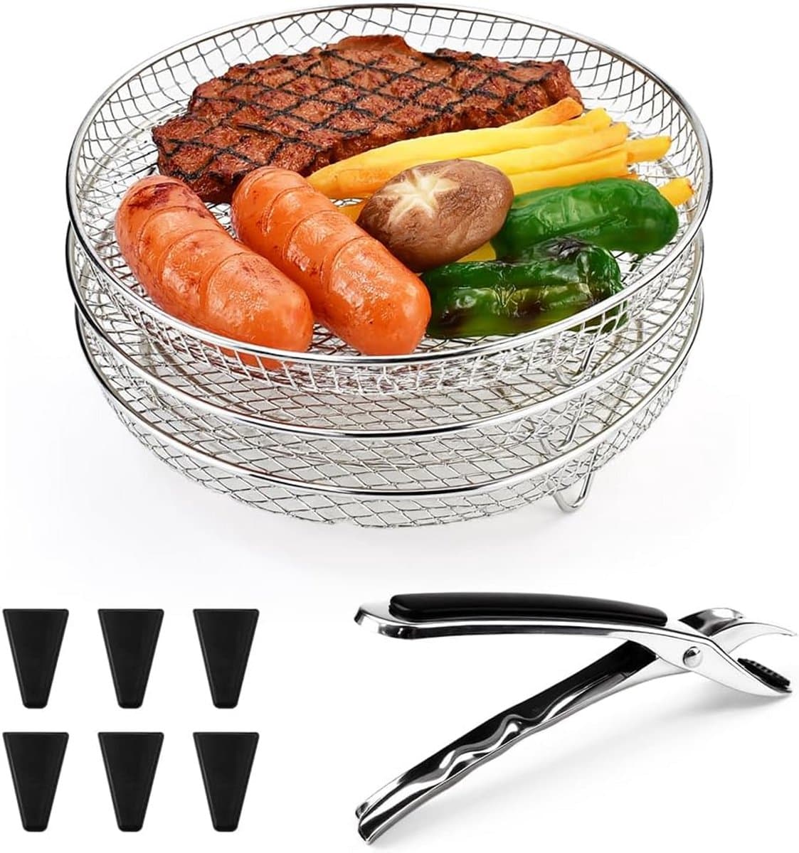 Stapbare Airfryer Roosterset RVS - 3 Lagen Bakrek voor Gelijkmatig Bakken en Drogen — afbeelding 1