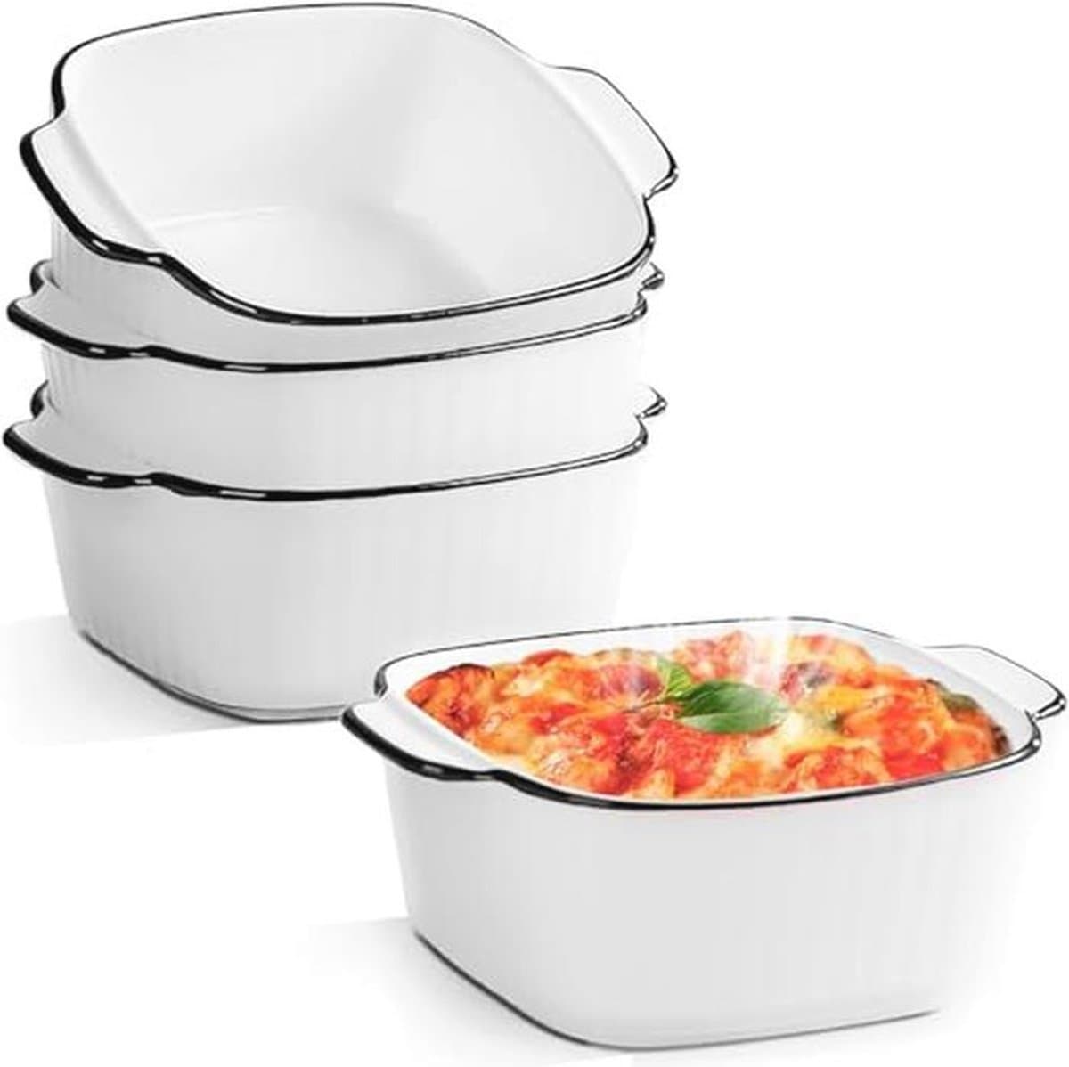 Set van 4 Kleine Keramische Ovenschalen voor Airfryer en Oven - 400 ml, Vierkante Bakvormen — afbeelding 1