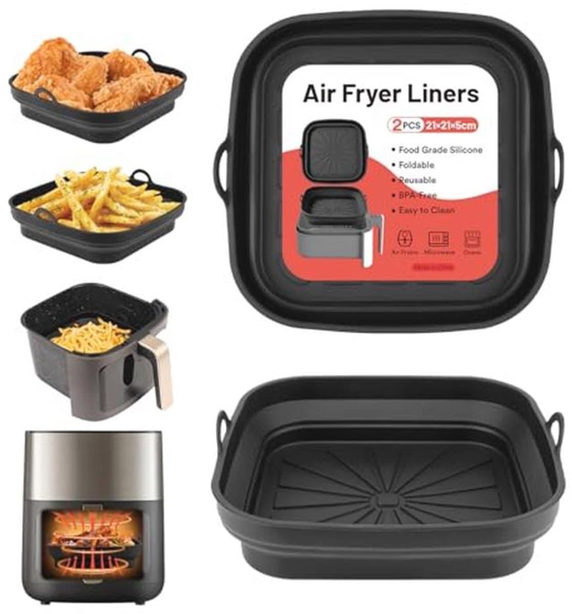 Siliconen Airfryer Pannen en Baklinern voor Herbruikbare Frituurmand - Vouwbare Tray Rack Accessoires voor Magnetron en Oven — afbeelding 1