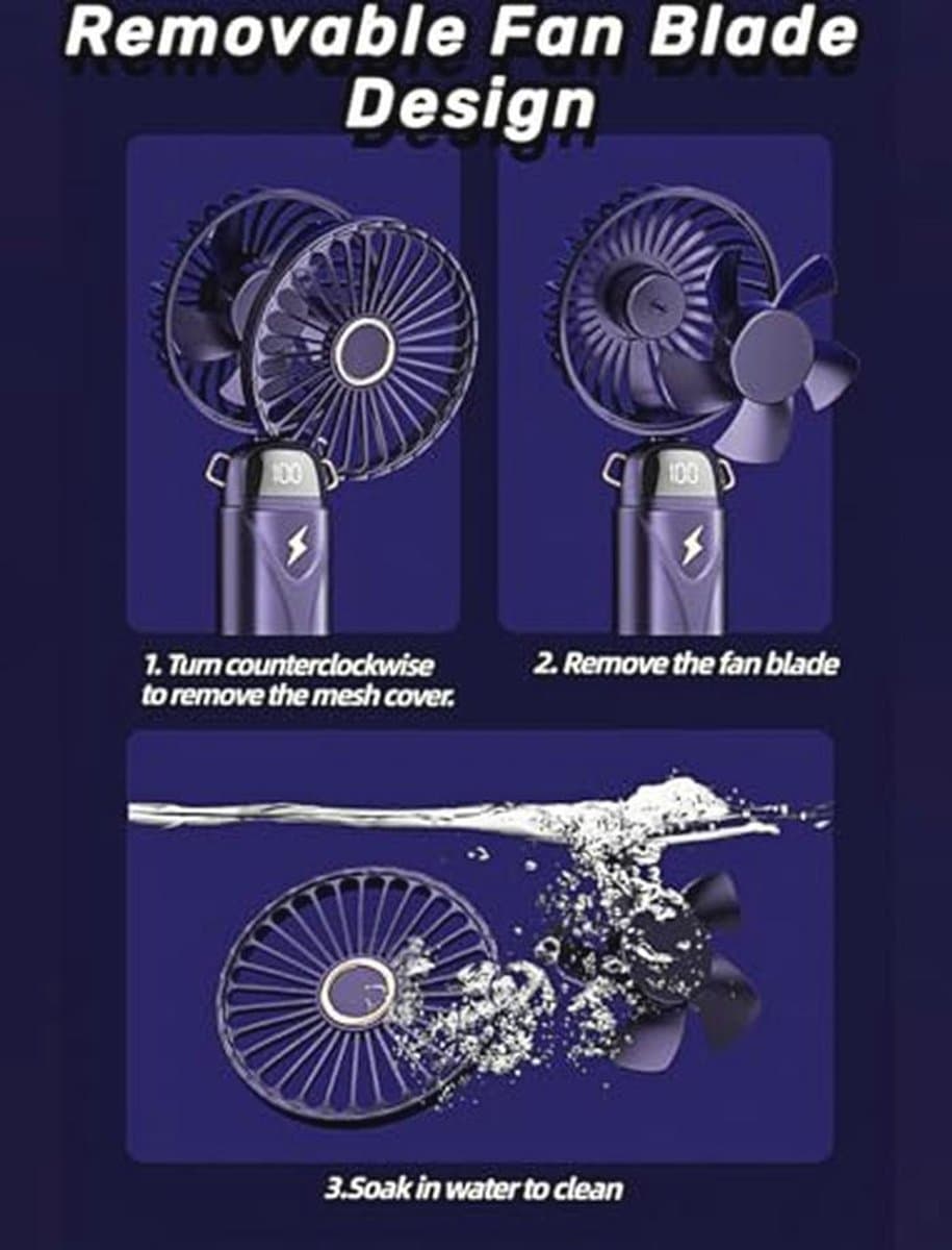 Draagbare Handventilator met LED-Display - 3-in-1 Persoonlijke Ventilator met 90° Opvouwbaar Ontwerp en 5 Snelheden — afbeelding 1