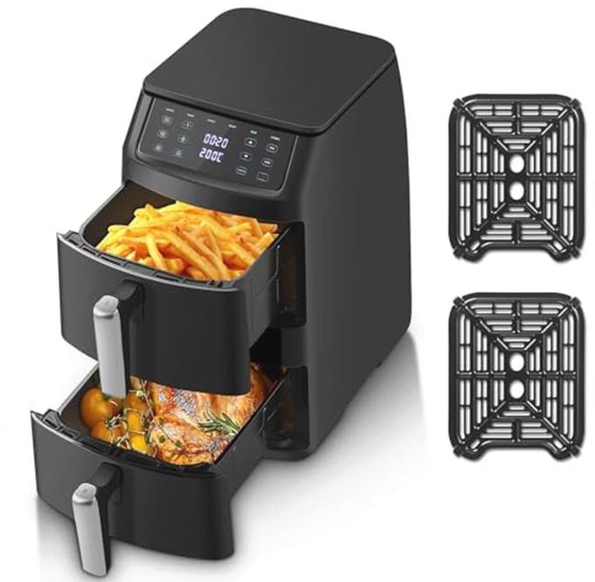 Hot Air Fryer 11 Liter - Ruimtebesparend, 2 Kamers, 6 Functies & 8 Recepten - Energiezuinig en Vaatwasserbestendig — afbeelding 1