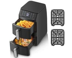 Hot Air Fryer 11 Liter - Ruimtebesparend, 2 Kamers, 6 Functies & 8 Recepten - Energiezuinig en Vaatwasserbestendig