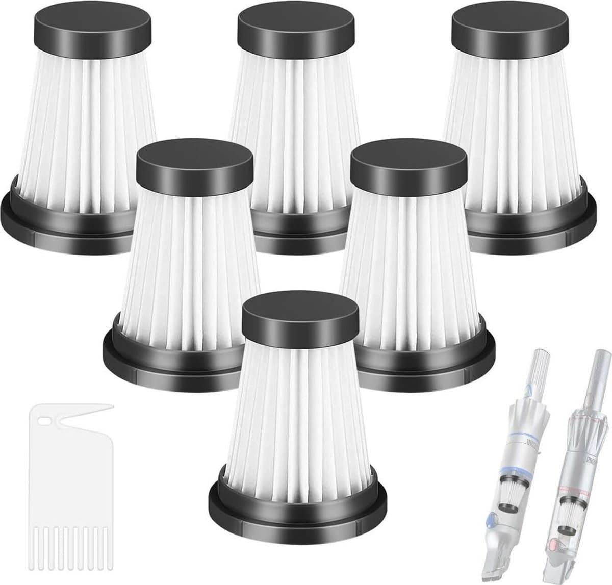 Geschikt voor 6 HEPA-filters voor MOOSOO K12, K12 Pro, K13 draadloze stofzuigers en Geschikt voor Genius Invictus One 1.0 X7, 2.0 stofzuigers. Vervangingsfilters voor huishoudelijke schoonmaak- en veegapparatuur. — afbeelding 1