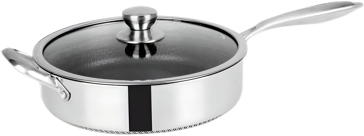 Cheffinger, Hoge Koekenpan 28cm Honingraat Coating met Lange Handgreep en Deksel, Zilver — afbeelding 1