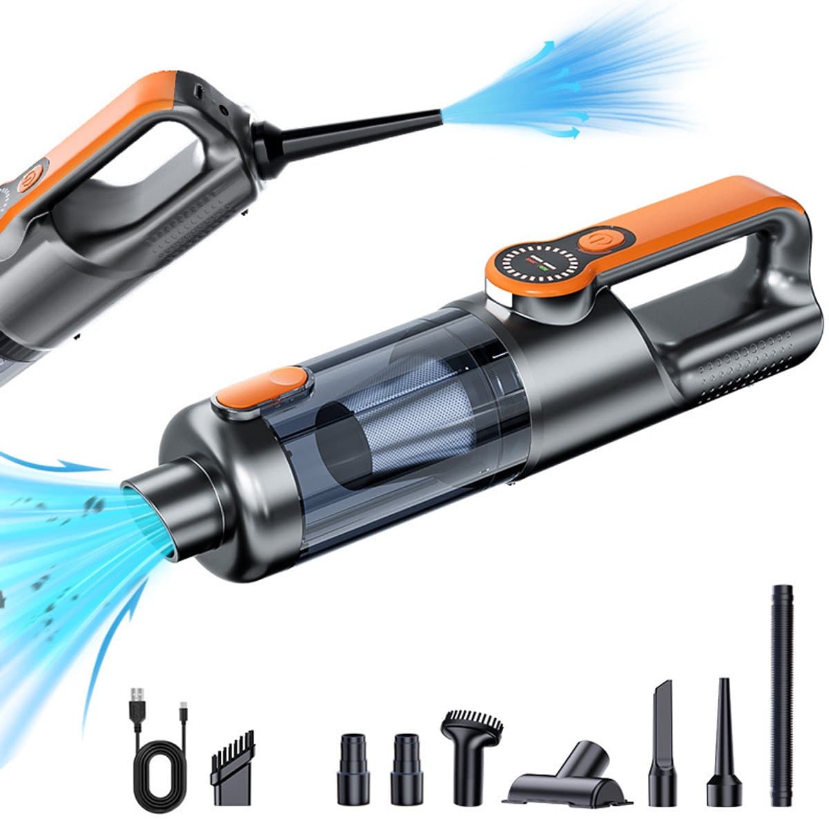 Draadloze handstofzuiger, krachtige draadloze stofzuiger, stofvrij met één knop, auto-stofzuiger, multifunctionele mini auto-stofzuiger, draagbare stofzuiger, zilvergrijs — afbeelding 1
