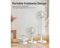 Draagbare oscillerende ventilator met afstandsbediening - 30 cm oplaadbare staande en opvouwbare handventilator voor slaapkamer en kantoor