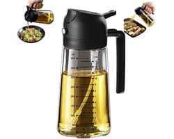 Oliefles - Inclusief Kook Ebook - Olijfolie Fles Verstuiver voor Keuken - Glazen olijfoliespuitfles - Glazen spuitfles - Multifunctioneel voor koken - 470ml - Zwart - Geschikt voor keukengadgets en airfryer-accessoires