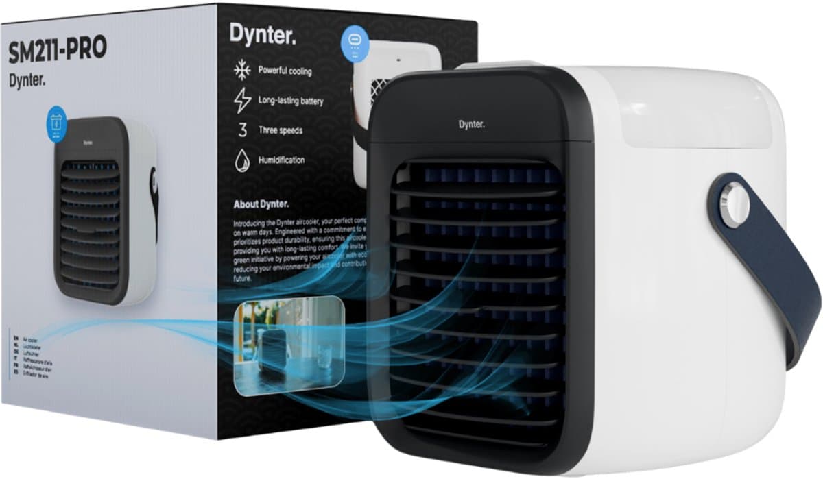 Dynter Mobiele Aircooler – Draadloze Luchtkoeler – Mini Ventilator met Batterij – Compact, Stil & Draagbaar – Zwart (SM211) — afbeelding 1