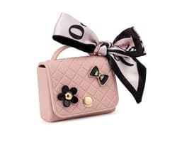 Roze hoesje voor oordopjes dames met strik en decoratieve details geschikt voor AirPods Pro 2 kunstleer hardcase met ring en lint