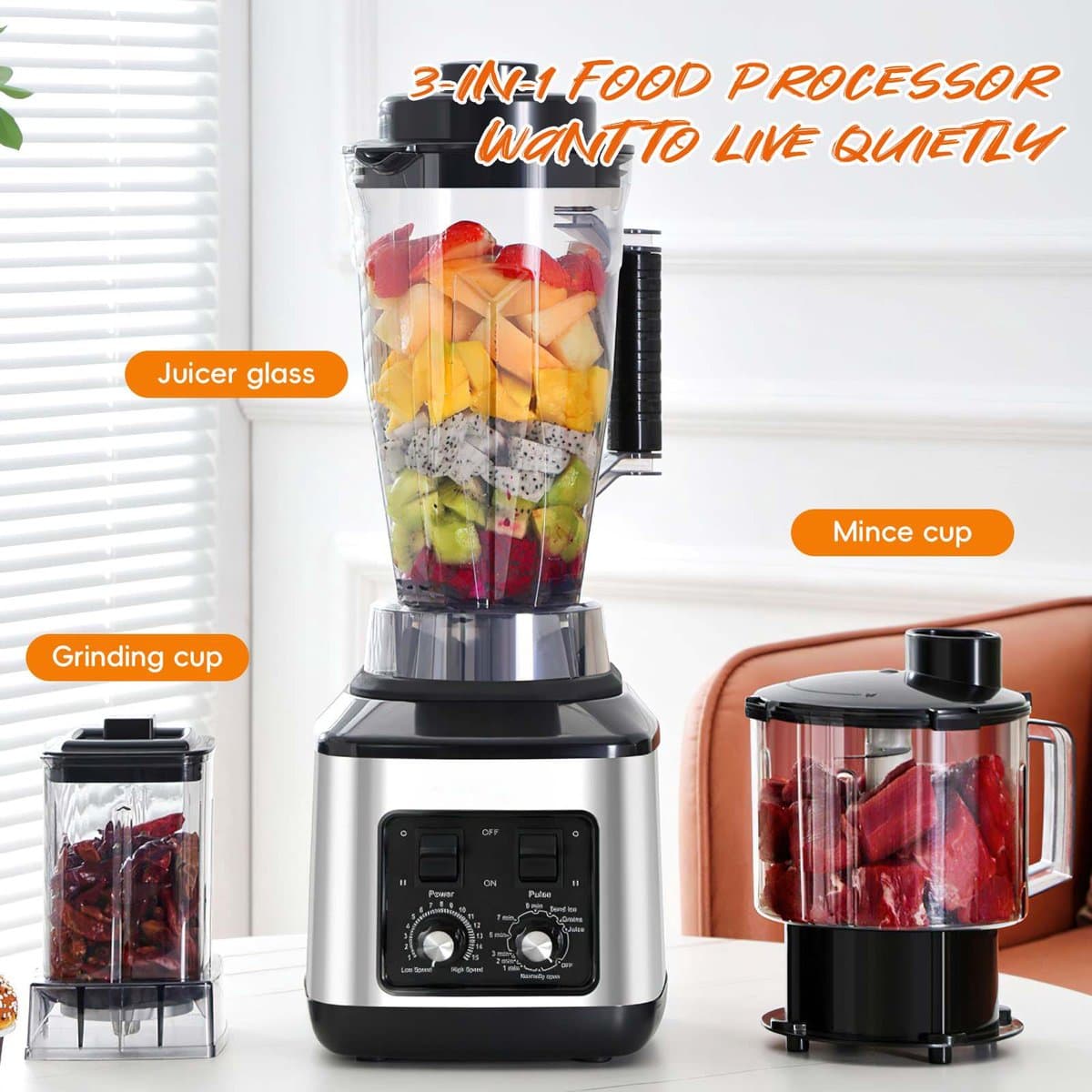 Keukenmachine - 3-in-1 - 9500W - 8 Messen - 4 Messen — afbeelding 1