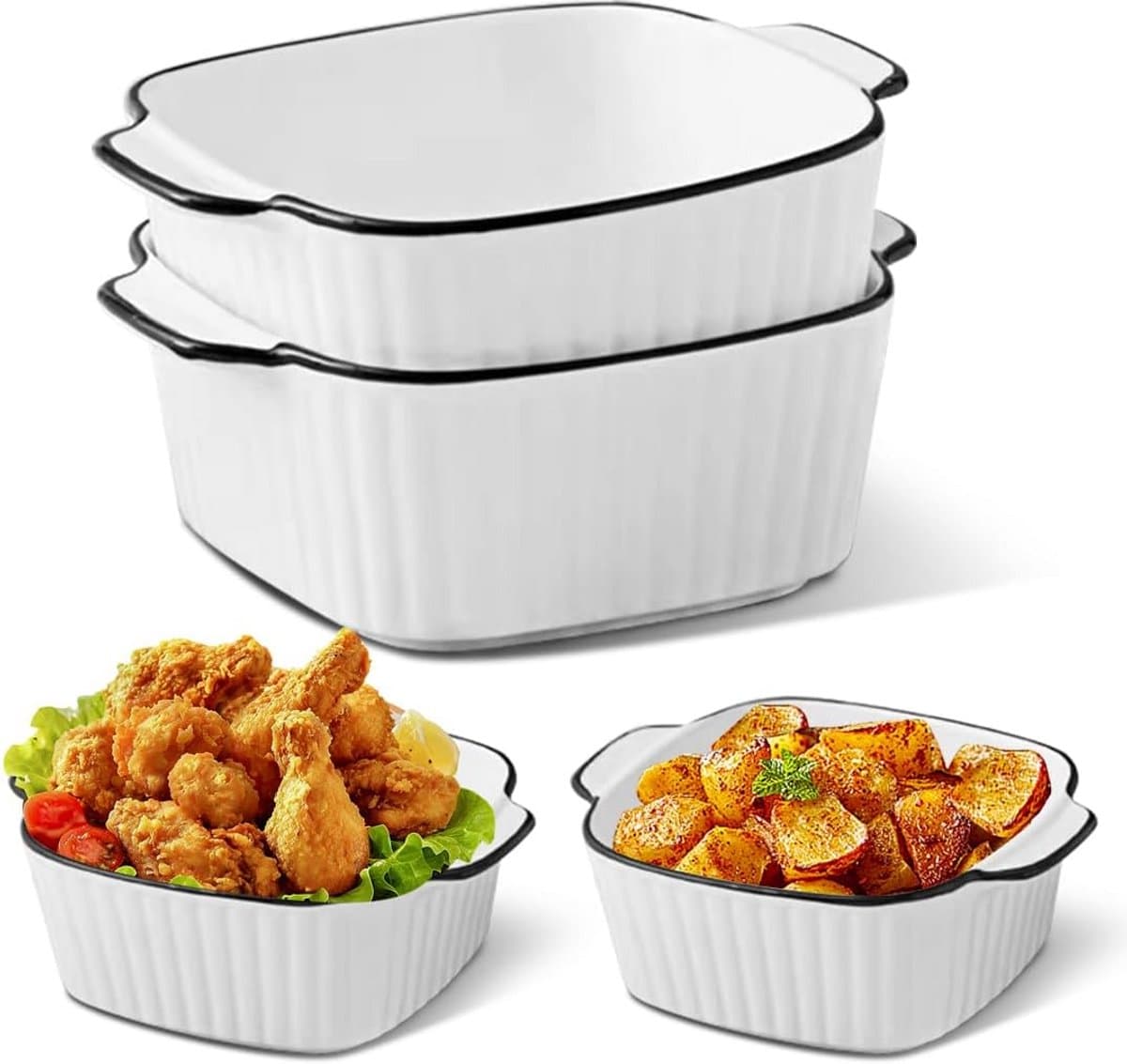 Set van 4 Keramische Ovenschalen Vierkant - Stapelbaar - Geschikt voor Oven, Airfryer en Magnetron (400 ml) — afbeelding 1