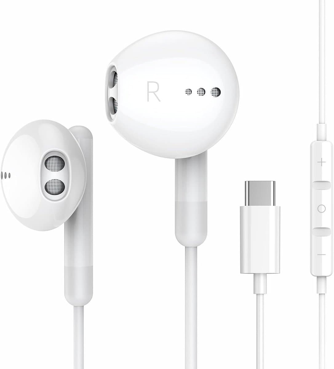TENZHVXI - Wired Earbuds - Usb-C Headphones - 14,2 Mm Driver / 1,2 M Kabel - 1 Paar - Voor Iphone 17/16/15 - Wit — afbeelding 1