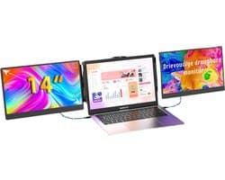 Quvo® Professionele Portable Monitor Pro 2024 - Full HD - 13” / 17.4” Tri-Screen - Laptop Scherm Uitbreider - Inclusief Beschermhoes en Kabels - Blauw - 35cm x 21cm x 3cm