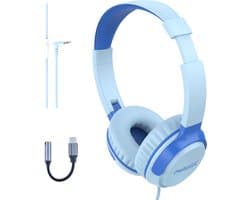 USB C Koptelefoon Kinderen - Geschikt voor iPad, Samsung, Tablet - Koptelefoon Kind met Draad - Geluidsdempend - Blauw — afbeelding 1