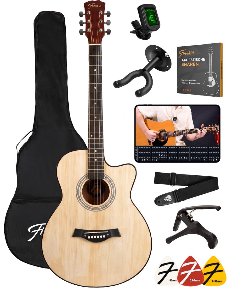 Finesse Akoestische Gitaar - met Videocursus - 4/4 40" - Western Gitaar - Gitaar Kind & Volwassenen - Naturel — afbeelding 1