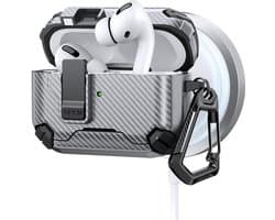 Telestore - AirPods Pro 3 Carbon hard case cover - Carbon hybride grijs hoesje Beschermhoes - AirPods pro 3 Cover - hoesje geschikt voor Apple Airpods pro 3 - Zilver / Grijs - Carbon hard cover - met MagSafe functie
