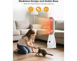 Bladloze Ventilator - Toren Verwarmer - Zomer Winter - 2-in-1 Functie - 64cm Hoog - Wit