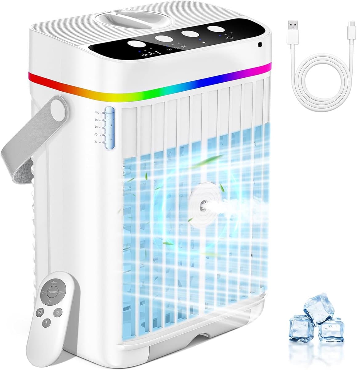 Mini Airco - Mobiele Aircooler - Ventilator & Nachtlamp - Luchtkoeler met Waterreservoir - Verkoeling voor Thuis & Kantoor - USB Aansluiting - 4-in-1 Koelsysteem - Wit — afbeelding 1