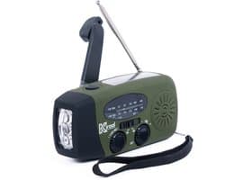 Kiraal – Noodradio Opwindbaar met Accu & Zonnepaneel | Voor Rampen - Noodpakket - Camping & Stroomuitval – Inclusief Nederlandse Handleiding - Legergroen