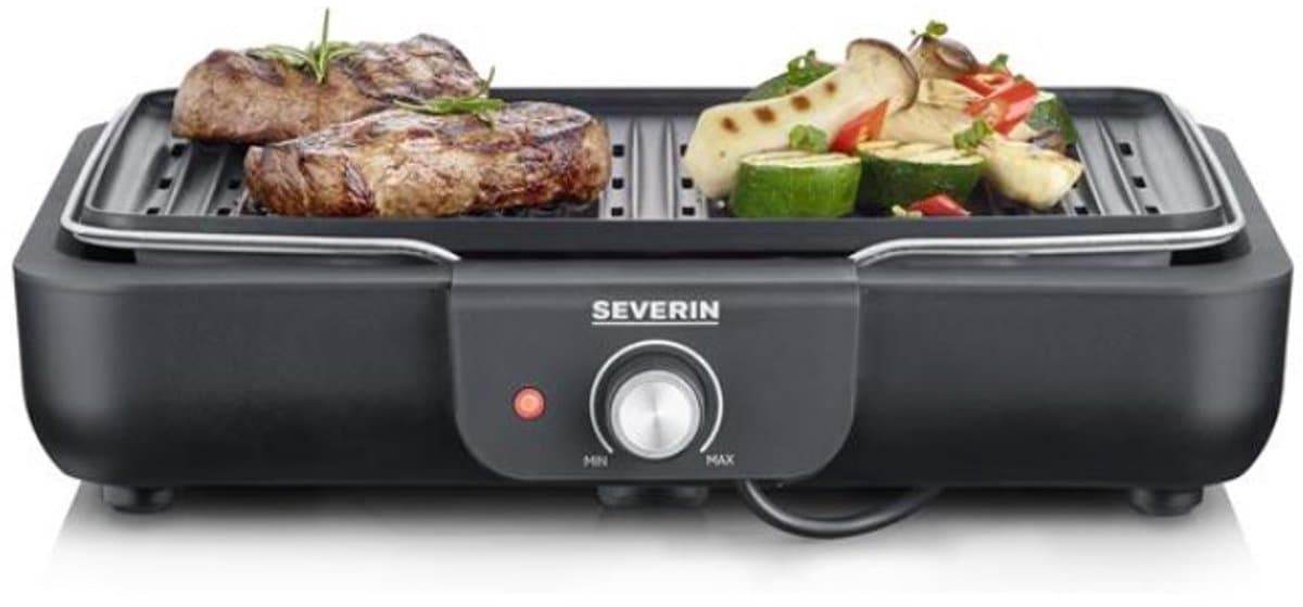 Severin PG 8556 - Electrische Tafel BBQ Grill - 2300 W - 230 °C - Geribbelde grillplaat - Zwart Roestvrijstaal — afbeelding 1