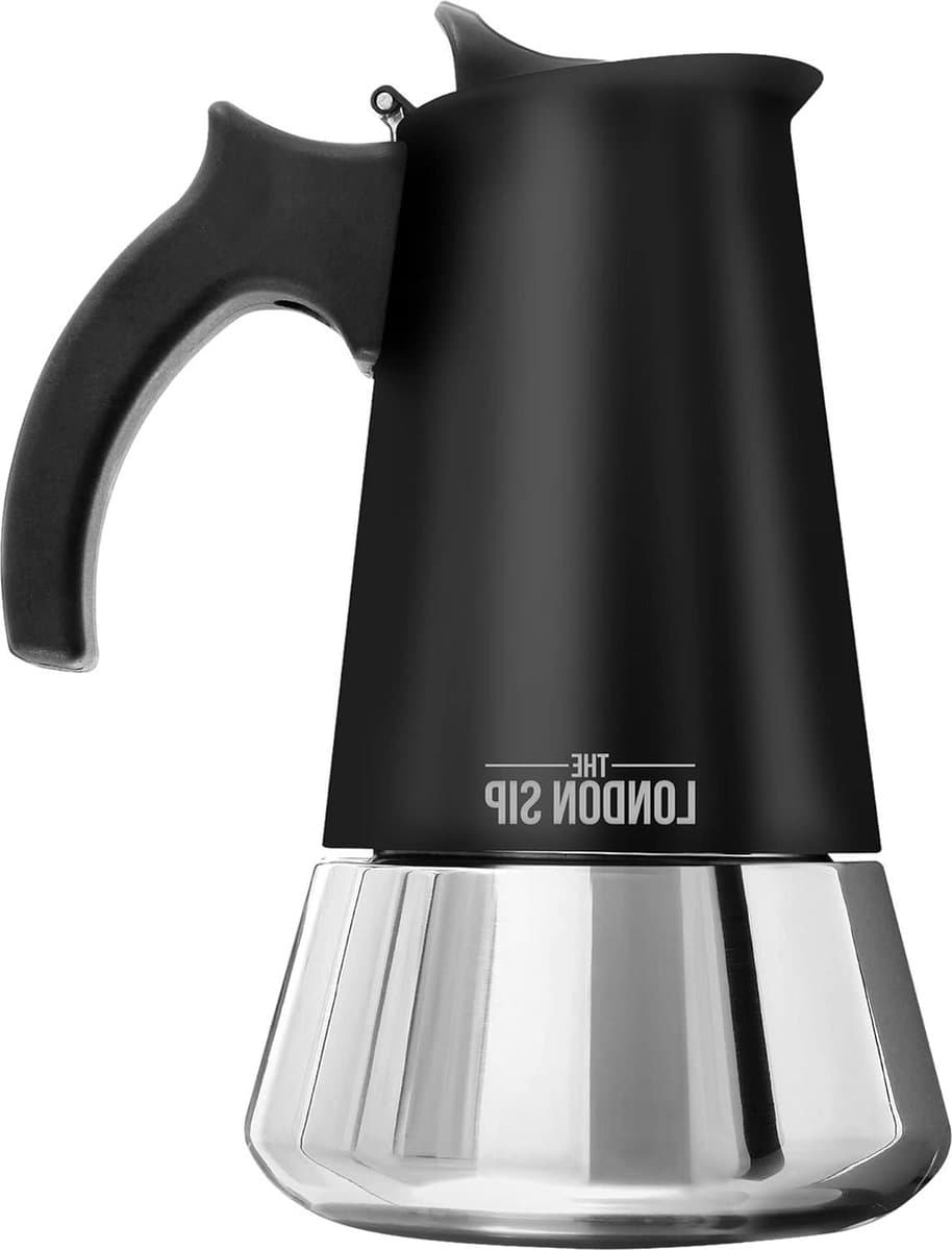 London Sip Espresso Maker - High Quality Stainless Steel - Suitable for Induction - Easy to Prepare and Clean - Real Italian Espresso Enjoyment at Home - Black - 6 Cups - 300ml — afbeelding 1