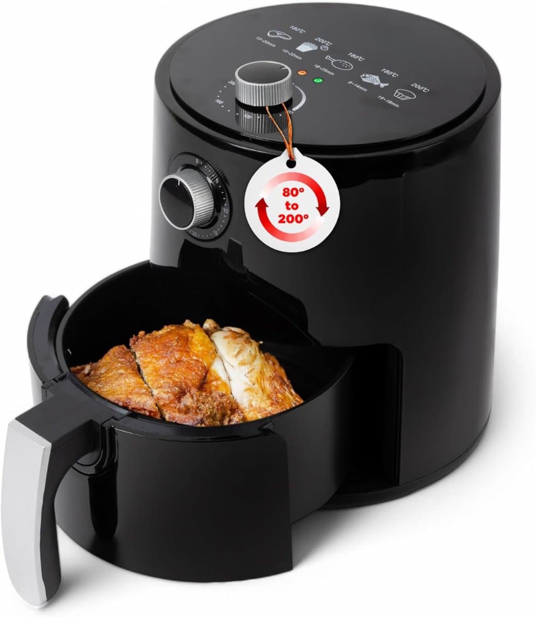 QORA® Mini airfryer - Airfryer - Airfryer klein - Zwart - 27cm x 27cm x 32cm — afbeelding 1