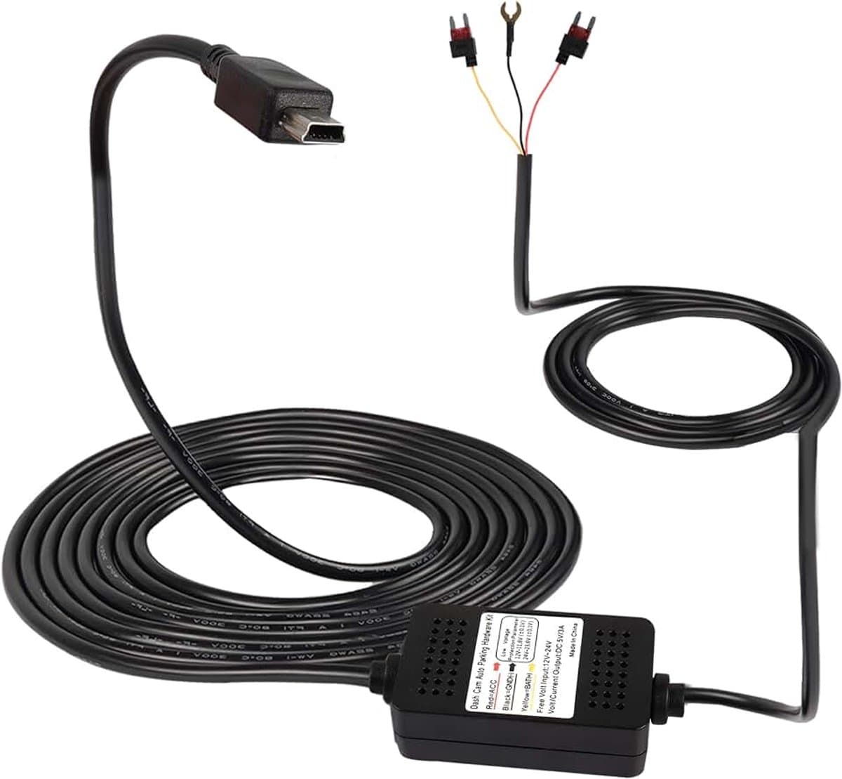 Dash Cam ACC hardwire kit, mini USB hardwire dashcam kit step-down kabel, 12V-24V naar DC 5V 3A Car Dash Charger netsnoer - 3,5 m — afbeelding 1