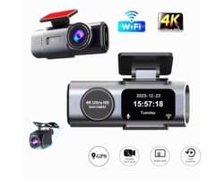 Lordani Dual Dashcam voor auto | Ultra 4K & 1080P | Voor en Achter Camera | WiFi en GPS | met App | Nachtzicht | Parkeerbewaking | G Sensor | Loop opname | Full HD achter camera