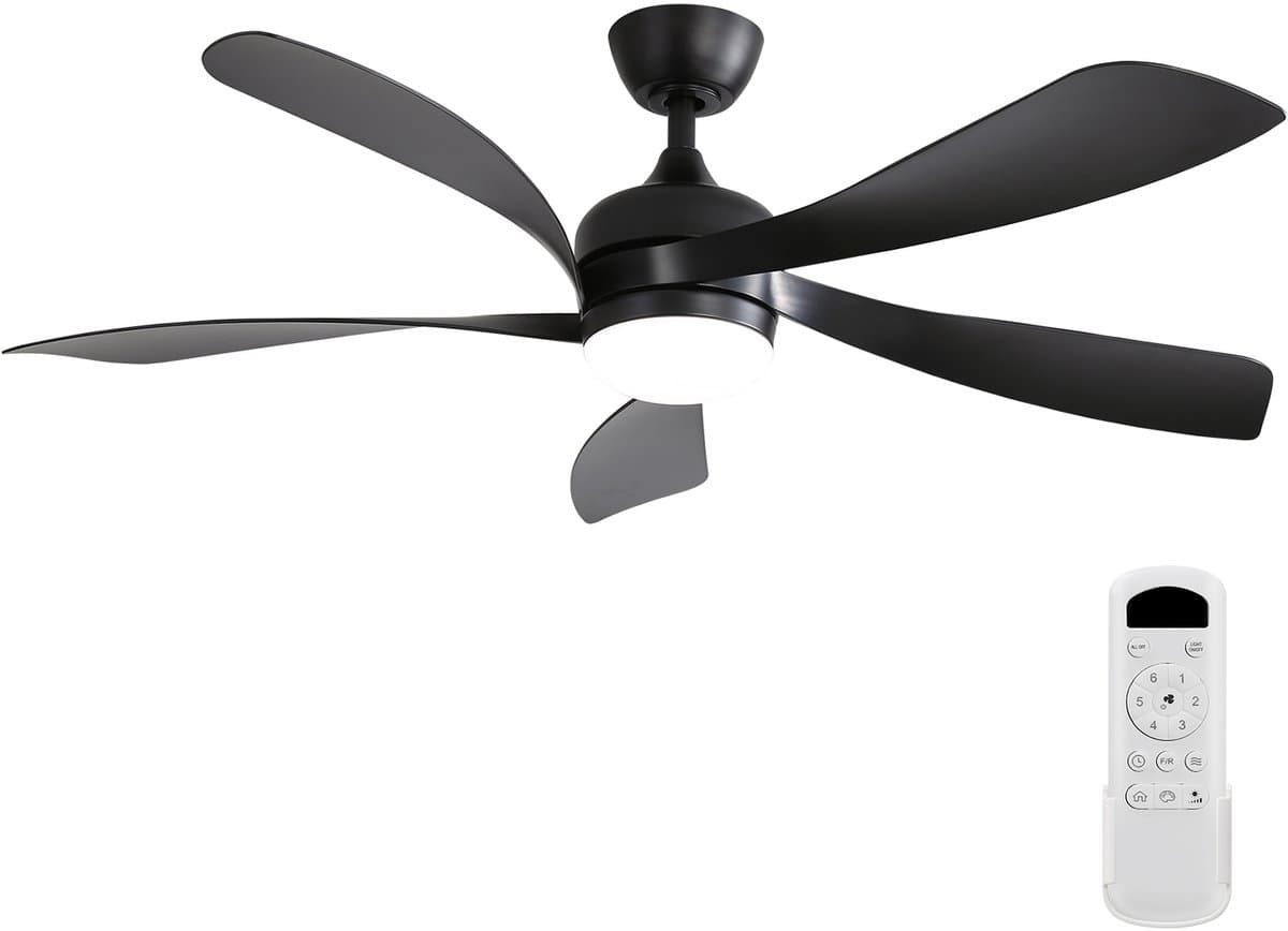 132 cm plafondventilator met LED-verlichting — 3 dimbare lichtkleuren, geheugenfunctie, 6 snelheden, stille DC-motor met zomer- en wintermodus (omgekeerde draairichting), timer (1/4/8 uur) — afbeelding 1