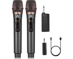 SSTRWGOOD Draadloze Microfoons - Microfoon Karaoké Set met 192kHz/24Bit - UHF Zender met LED Display, 60m Bereik, DSP Ruisreductie en Professionele Audio Processor - Geschikt voor Podium, Thuis en Onderwijs - ABS Materiaal - USB Oplaadbaar - 24,5x5cm