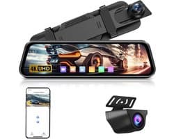 Thijox - 4K Dashcamspiegel met 10 inch IPS-touchscreen, Wifi, Achteruitkijkspiegel, 64G SD-kaart, WDR G-sensor, Parkeerhulp, Auto Accessoire