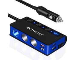 SnelShoppen - OOWOLF Sigarettenaansteker Auto, 3-Way 180W 12V/24V Auto Distributeur Socket met QC 3.0 Snellader, Voltmeter en 4 USB Poorten voor GPS,