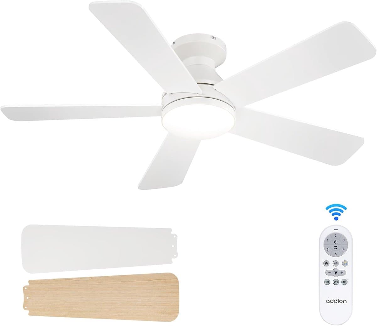 Plafondventilator 5 blad Ø132cm wit - stille ventilator – top kwaliteit - energie zuinig – met remote - ventilator voor laag plafond - 6 snelheden – beste alternatief voor airco - zomer en winter stand – witte ventilator — afbeelding 1