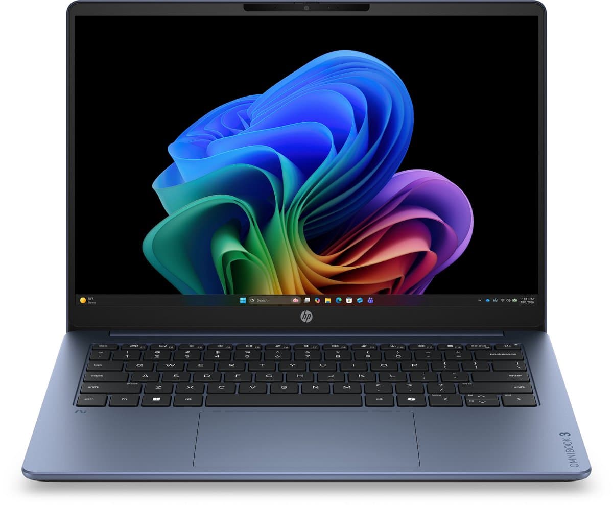 HP OmniBook 3 14-hz0712ndx - Copilot+ Laptop - 14 inch - Snapdragon X - 8GB/512GB - QWERTY - 2K OLED - Studenten laptop — afbeelding 1