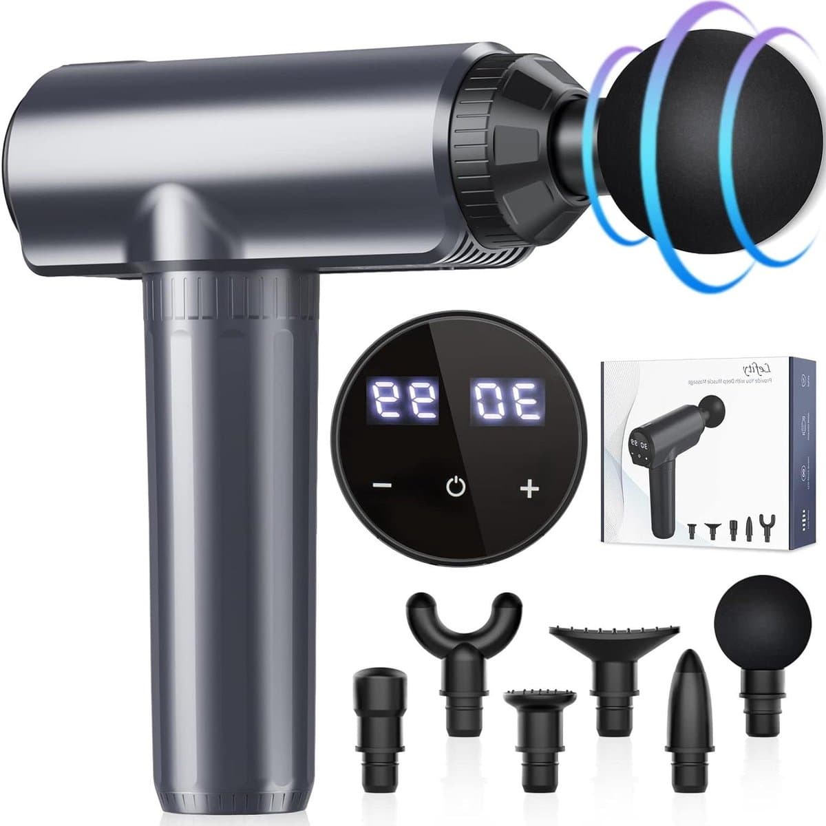 Massagepistool - Spierontspanning Apparaat - Spierherstel Bevorderen - 30 Niveaus 6 Koppen - 19x6x18 cm - Zwart — afbeelding 1