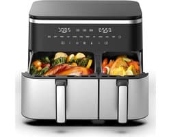 Heteluchtfriteuse Dubbel - Dubbele mand - Gelijk Koken - Sync Functie - 11 Liter - Zwart